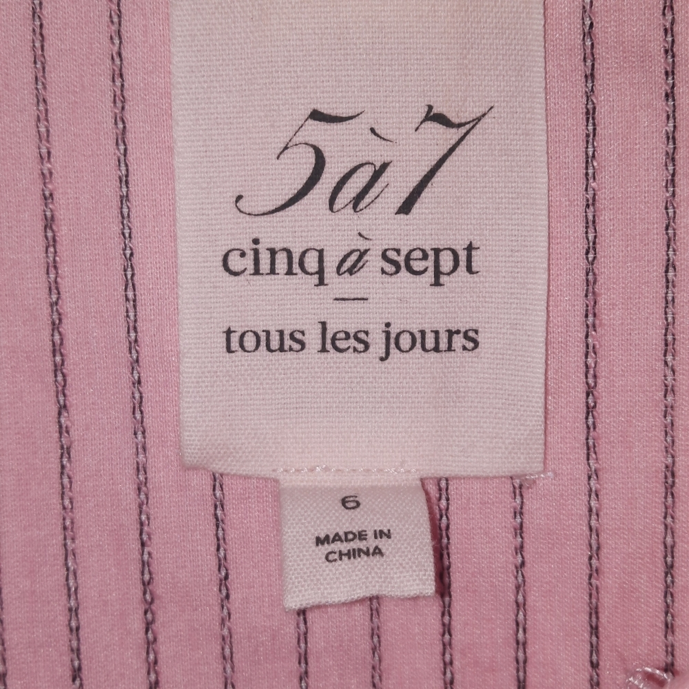 CINQ Á SEPT Shirt Dress Sofia Stripe Button Down Mini Pink Black White Pinstripe - Picture 5 of 10